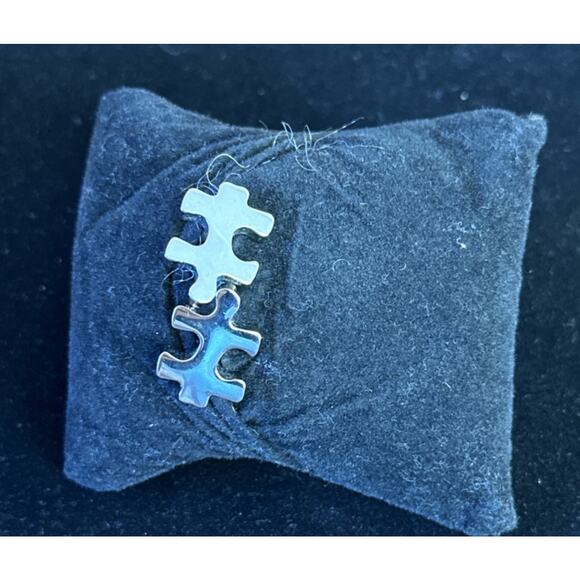 Silver Tone Puzzle Jigsaw Cufflinks Unique Artsy Fun Games Gift Dad EUC - Picture 2 of 8
